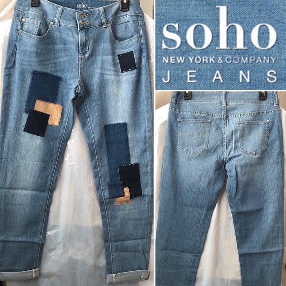 🆕👖 SOHO NY Suede Patchwork Boyfriend Jeans NY&CO - Picture 1 of 13
